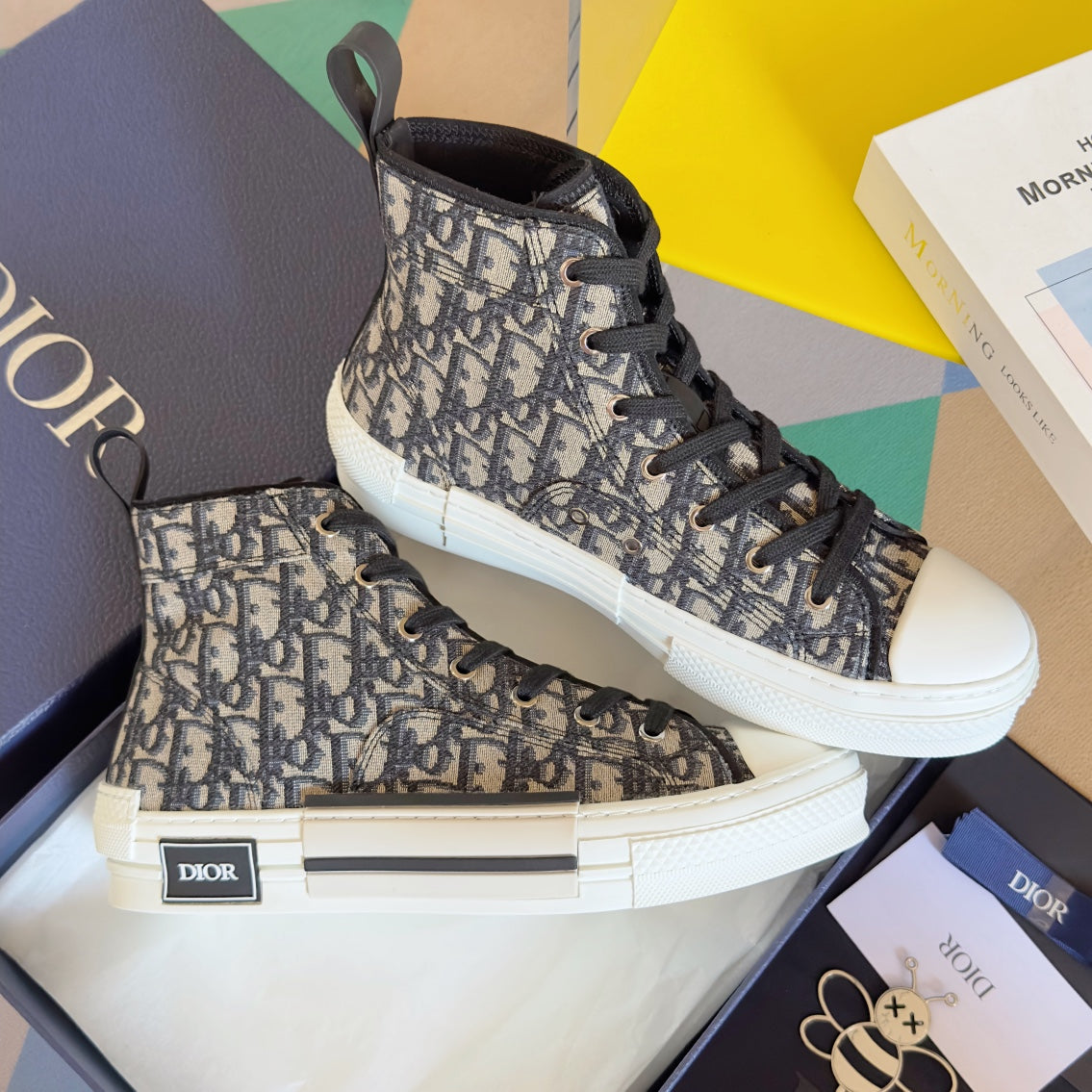 CD B23 High-Top Sneaker 35mm Black White Oblique Jacquard Fabric
