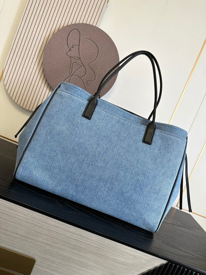 Chanel 2026 Shopping Bag 43cm Blue Black Denim Calfskin