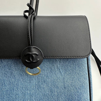 Chanel 2026 Shopping Bag 43cm Blue Black Denim Calfskin