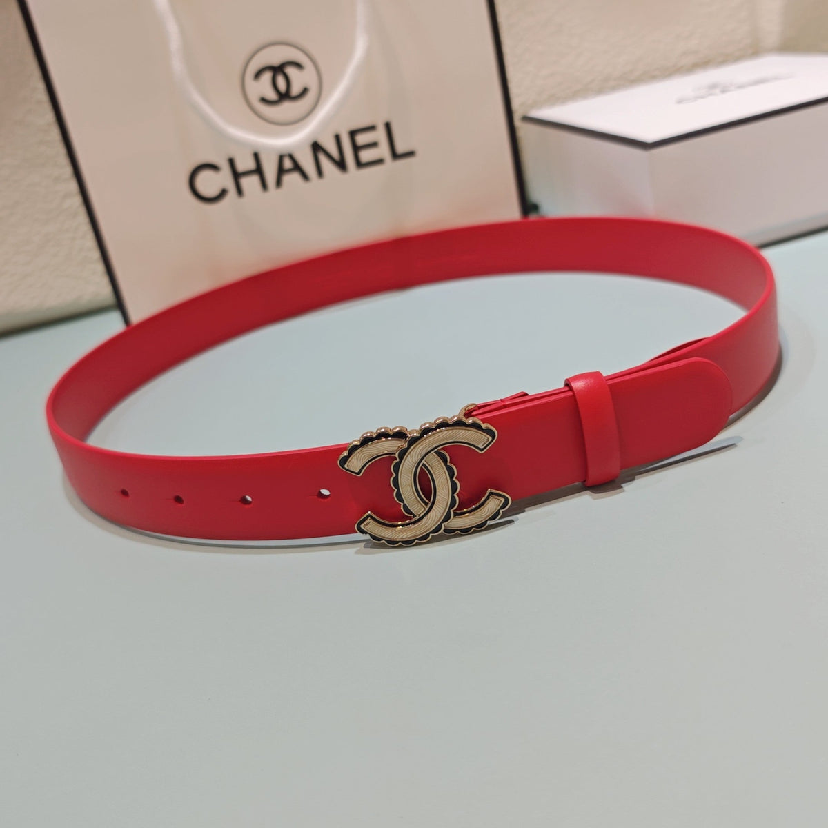 CC Belt 3.0 Scalloped Edge Buckle Red Cowhide 200008