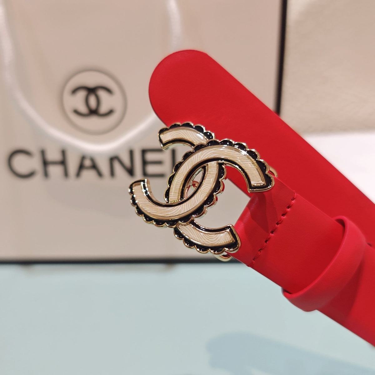 CC Belt 3.0 Scalloped Edge Buckle Red Cowhide 200008