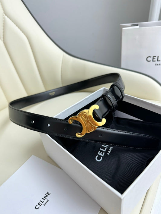 MEDIUM TRIOMPHE BELT 25MM BLACK LEATHER GOLD HARDWARE
