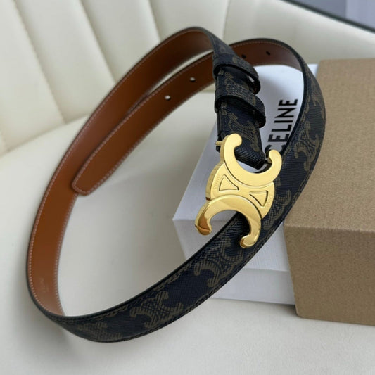 CEL Gold 25mm Triomphe Belt Blue Canvas 180417