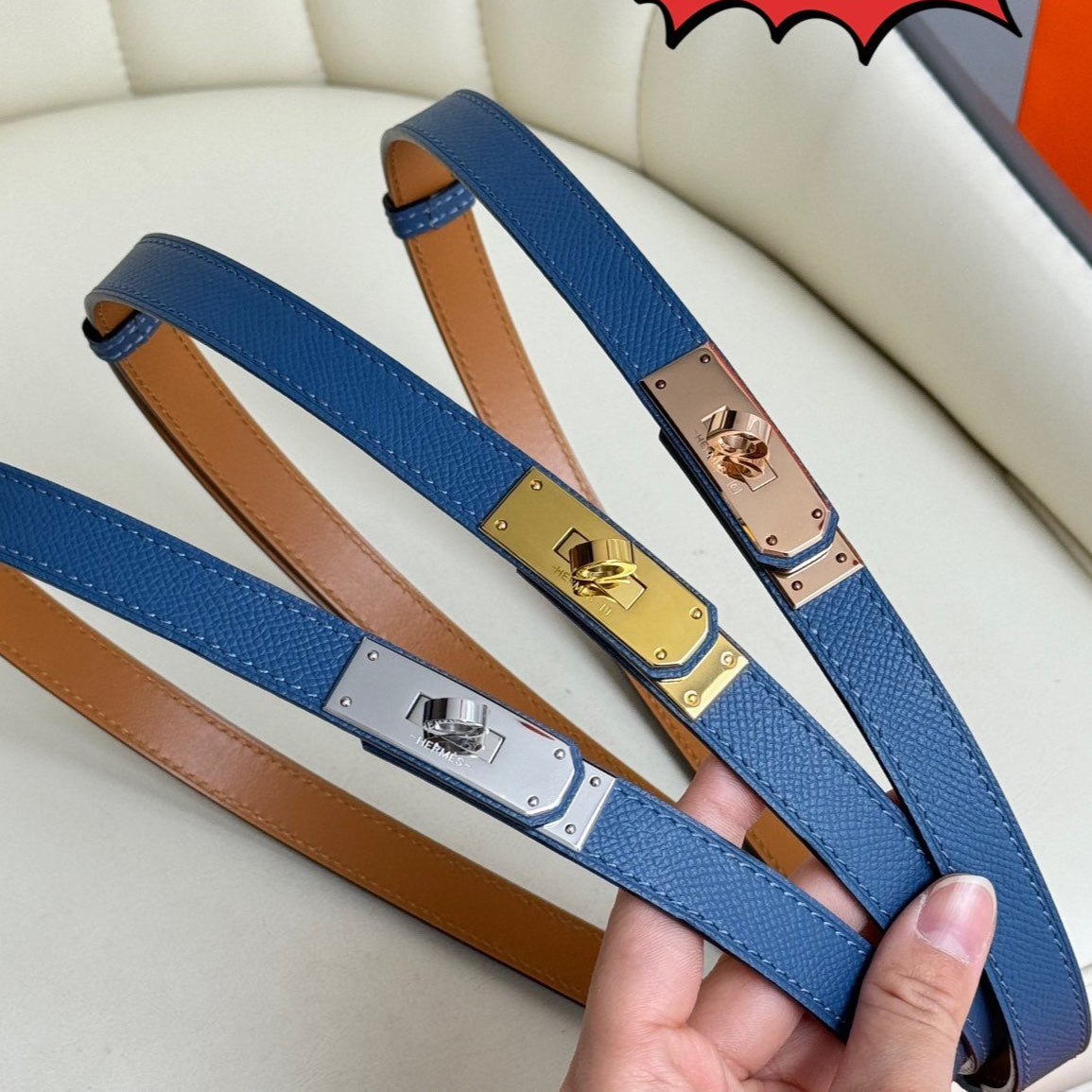 HM Kelly Belt 18mm Blue Epsom Leather