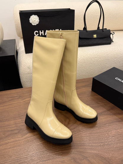 CC 26B Knee-High Boots 4.5cm Beige Leather 122441