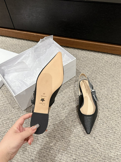 cd slingback flat black raffia lambskin