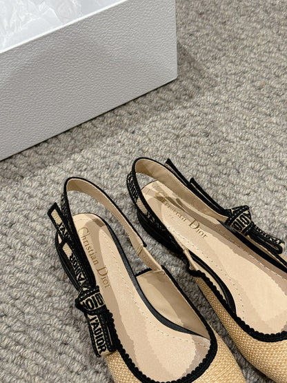 cd slingback flat beige raffia lambskin