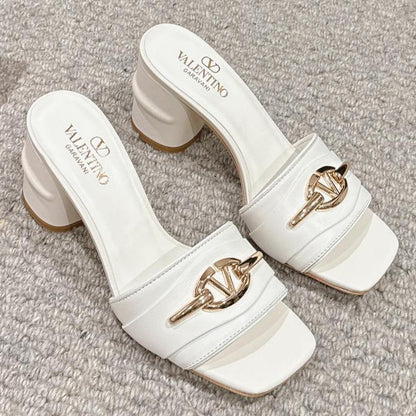 VLOGO SIGNATURE SLIDE SANDAL 60MM IN WHITE CALFSKIN