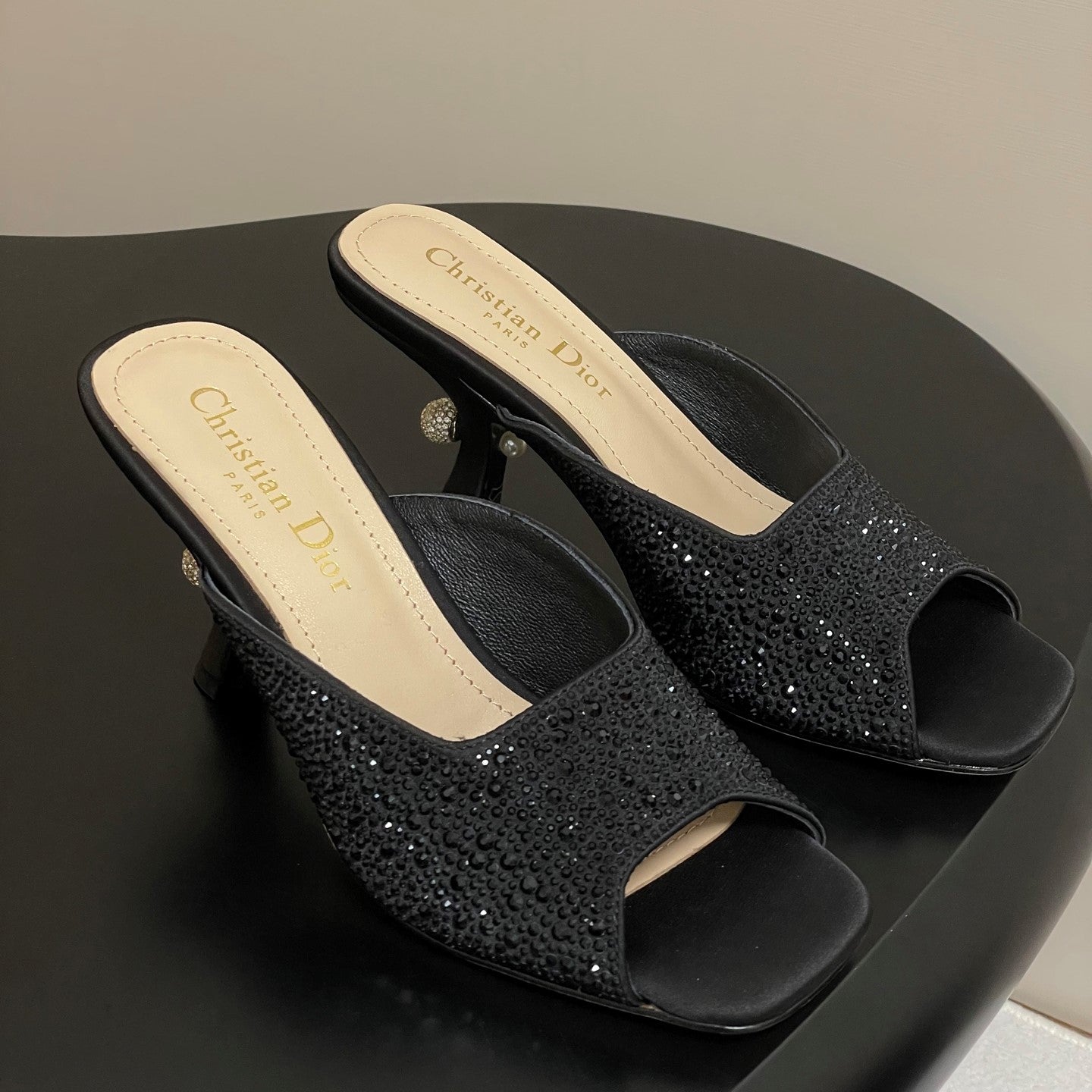 CD Tribales Heeled Black 8cm Black Zirconia Satin 676353