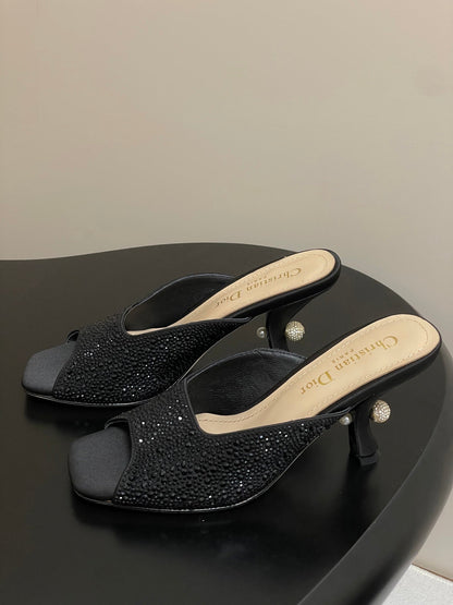 CD Tribales Heeled Black 8cm Black Zirconia Satin 676353