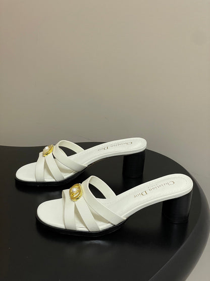 CD 26 Chunky Heel Sandals 50 White Leather 593525