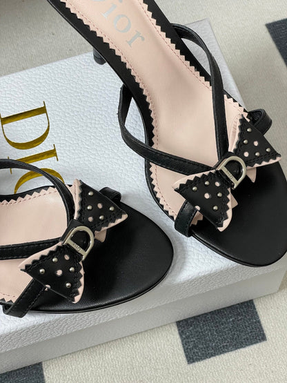 CD 26SS D'Trick Heeled Sandal 10cm Black Bow Detail Sheepskin 632581