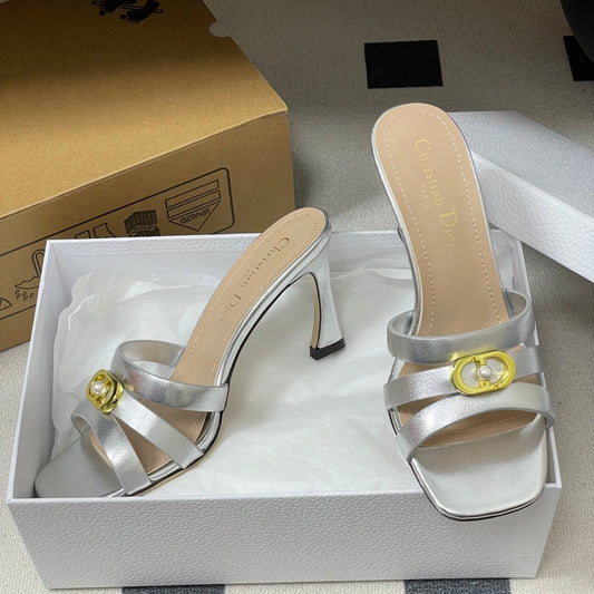 CD 26 High-Heeled Sandals 80mm Silver Metallic Cowhide 632585