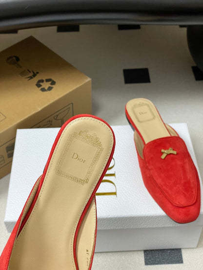 CD 26 Baby Bow Flat Mule Red Cowhide Sheepskin Suede 632591