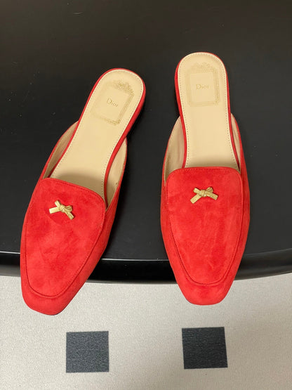 CD 26 Baby Bow Flat Mule Red Cowhide Sheepskin Suede 632591