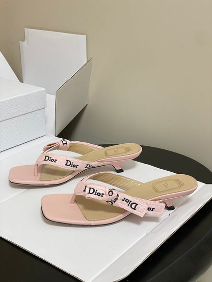 CD J'Adior Heeled Thong Sandal Pink Beige Leather 834939