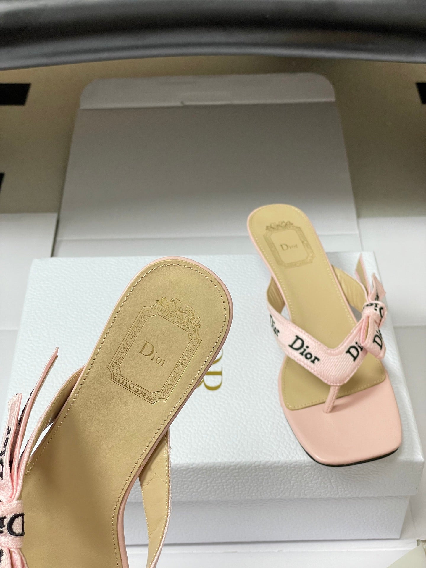 CD J'Adior Heeled Thong Sandal Pink Beige Leather 834939