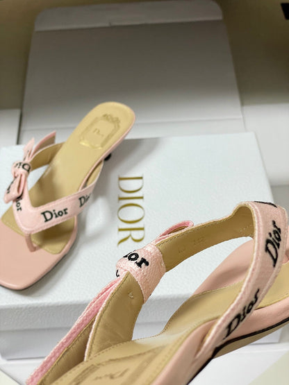 CD J'Adior Heeled Thong Sandal Pink Beige Leather 834939