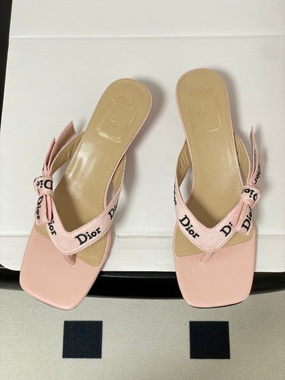 CD J'Adior Heeled Thong Sandal Pink Beige Leather 834939