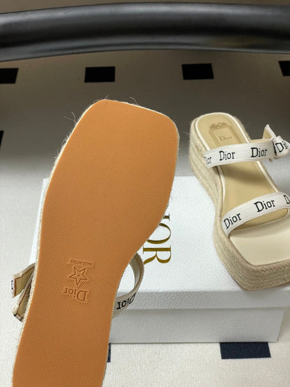 CD J'Adior Wedge Slide Straps Cream Beige Leather 834937