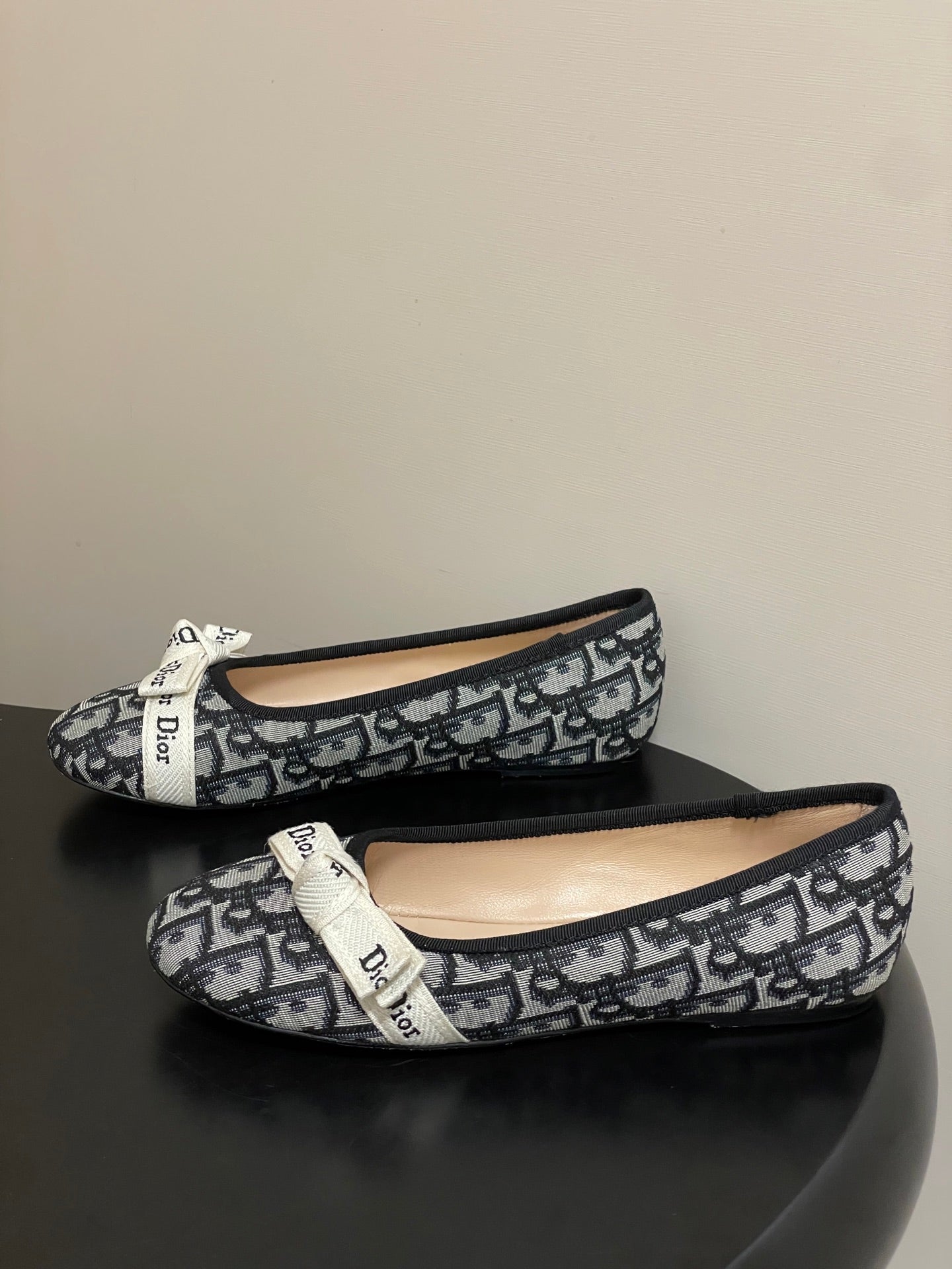 CD J'Adior Ballet Flat Grey Navy Blue Cotton 834924