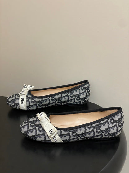 CD J'Adior Ballet Flat Grey Navy Blue Cotton 834924