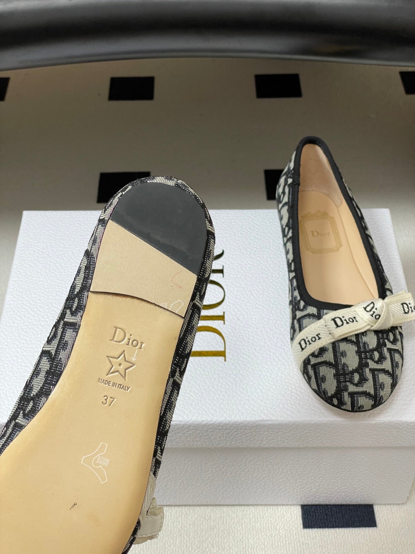 CD J'Adior Ballet Flat Grey Navy Blue Cotton 834924