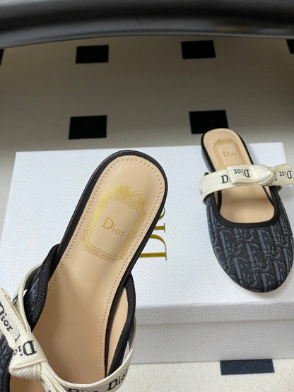 CD J'Adior Mules Navy Blue Beige Leather Cotton 834932