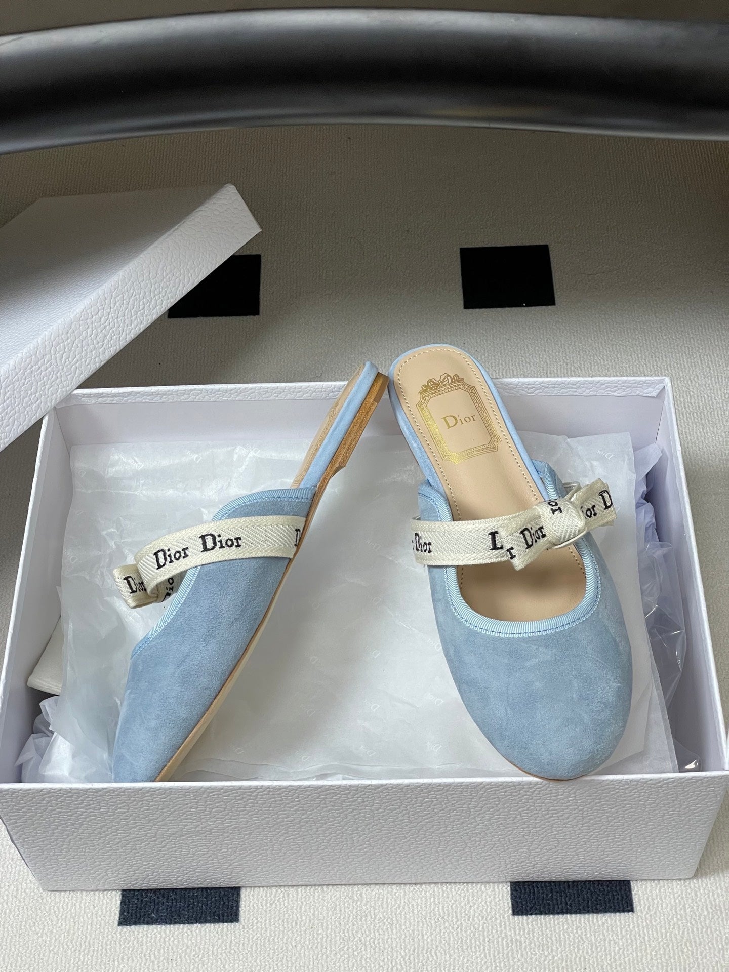 CD J'Adior Mules Light Blue Beige Suede 834933