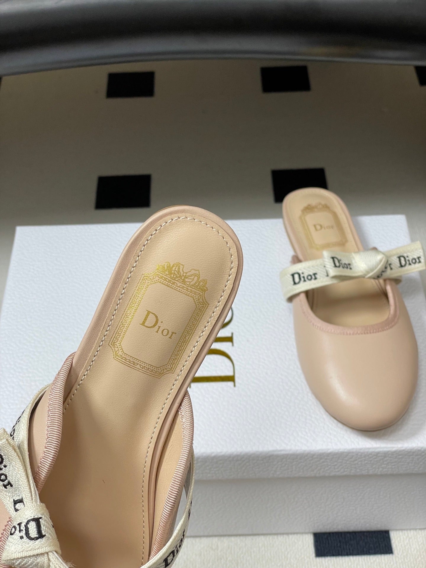 CD J'Adior Mules Light Blue Beige Leather Suede 834934