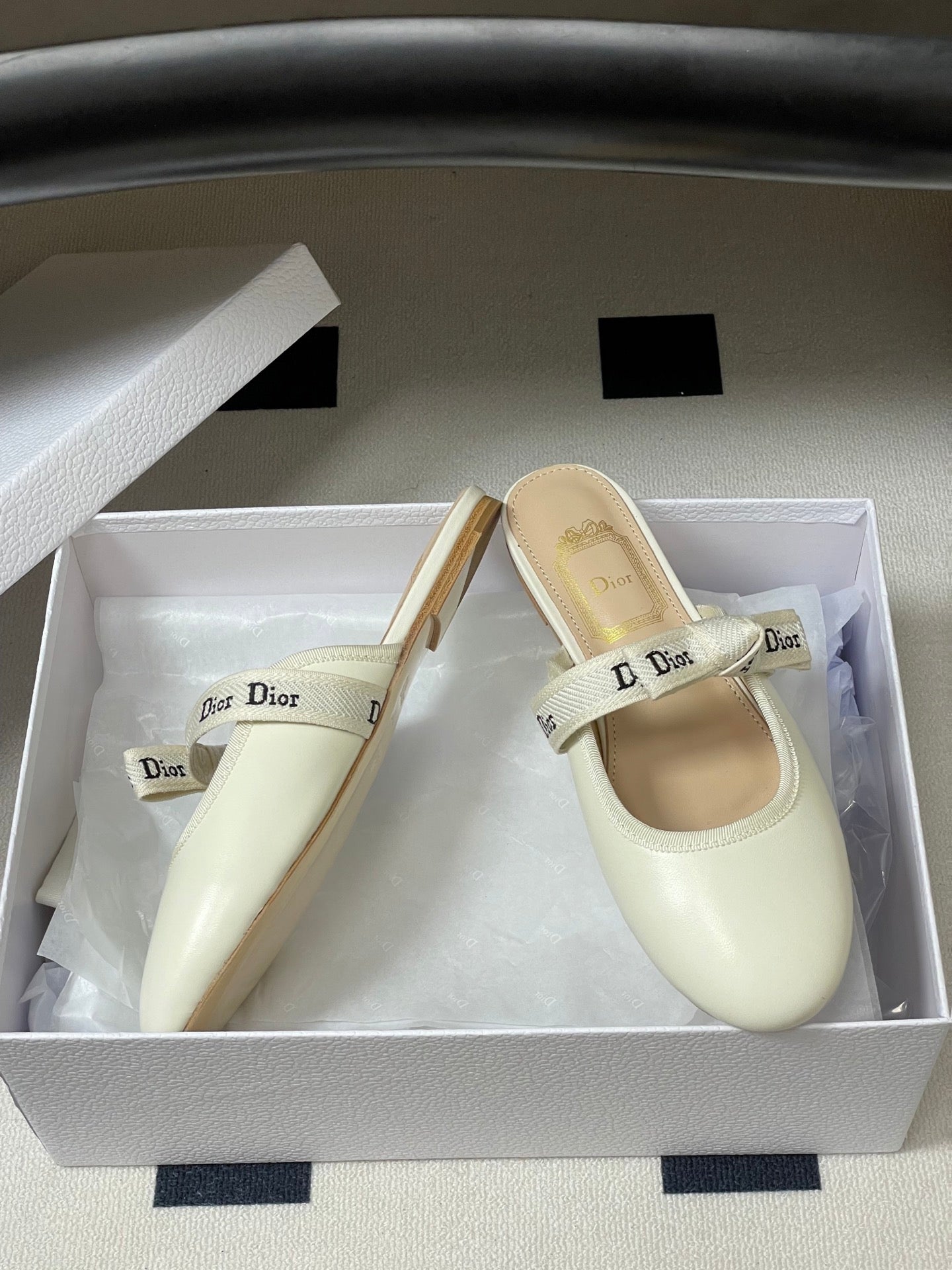 CD J'Adior Mules Cream Beige Leather 834935