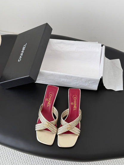 CC 26s Cross Slippers Burgundy Gold Lambskin 914972