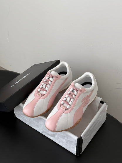 CC 26s Low-Top Retro Runner Sneakers Ivory Pink Suede Calfskin 969581
