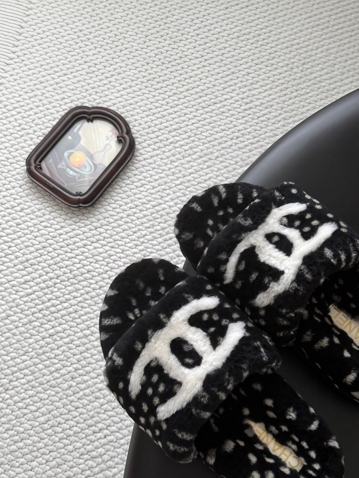 CC 26s Slides Black White Dalmatian Print Shearling 969710