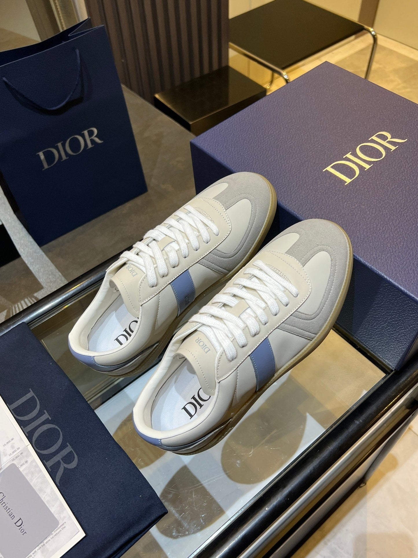 CD 26s B01 Matchpoint Sneaker White Grey Blue Calfskin Suede 924616