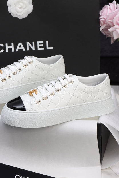 CC Trainer Sneaker Quilted White Patent Calfskin 964812