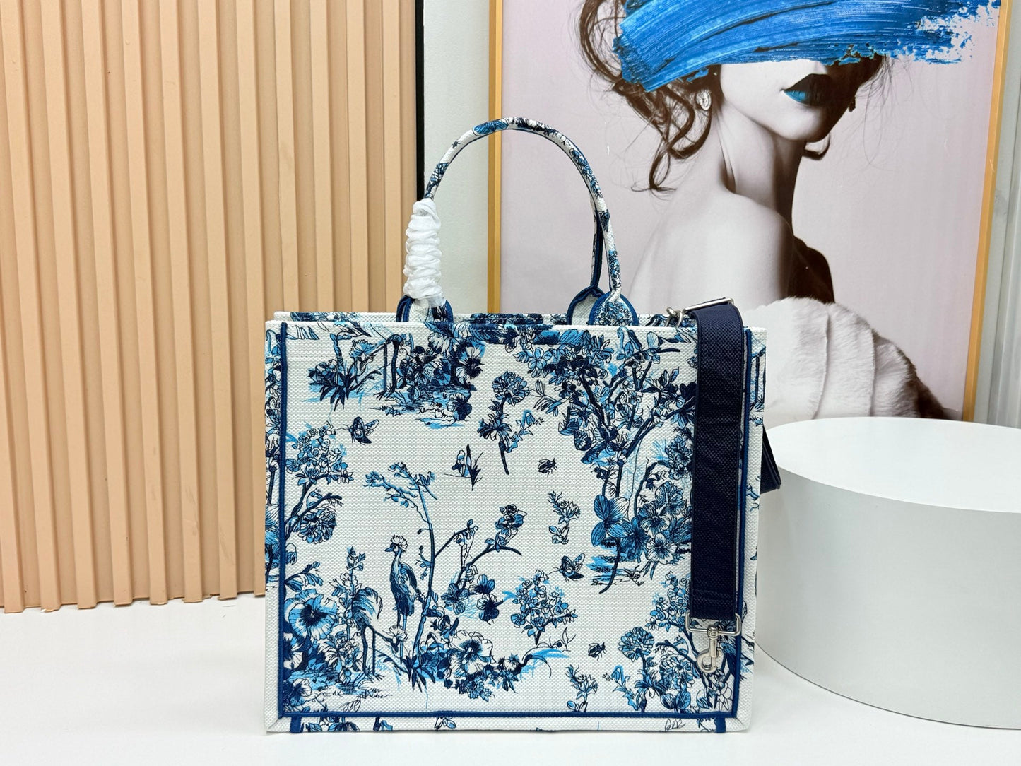 Dior Book Tote With Strap Blue Toile De Jouy Floral Garden Canvas