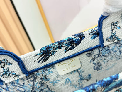 Dior Book Tote With Strap Blue Toile De Jouy Floral Garden Canvas