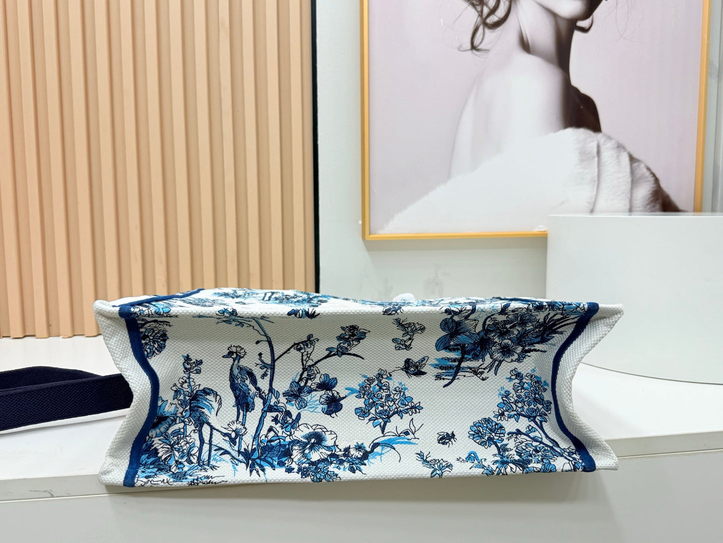 Dior Book Tote With Strap Blue Toile De Jouy Floral Garden Canvas