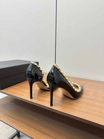 Valentino Black Rockstud D'Orsay Pumps 95mm Cowhide 989892