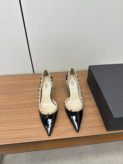 Valentino Black Rockstud D'Orsay Pumps 95mm Cowhide 989892