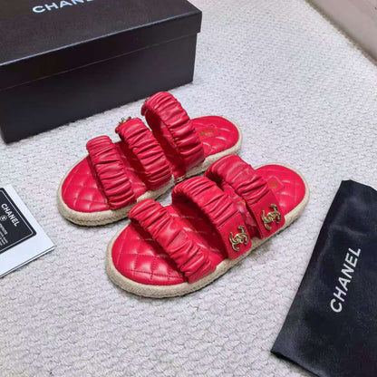 CC 26B Ruched Straps Espadrille Sandals 2cm Red Lambskin 122403