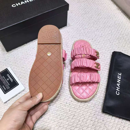 CC 26B Ruched Straps Espadrille Sandals 2cm Pink Lambskin 122404