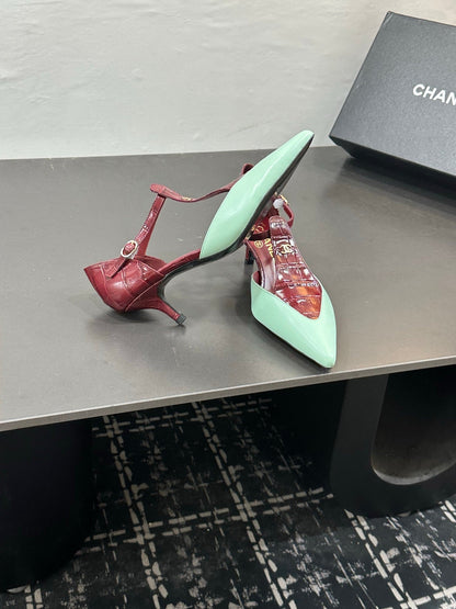 CC Métiers d’art 2026 Mary Janes 5cm Burgundy Green Crocodile Embossed Lambskin 832544
