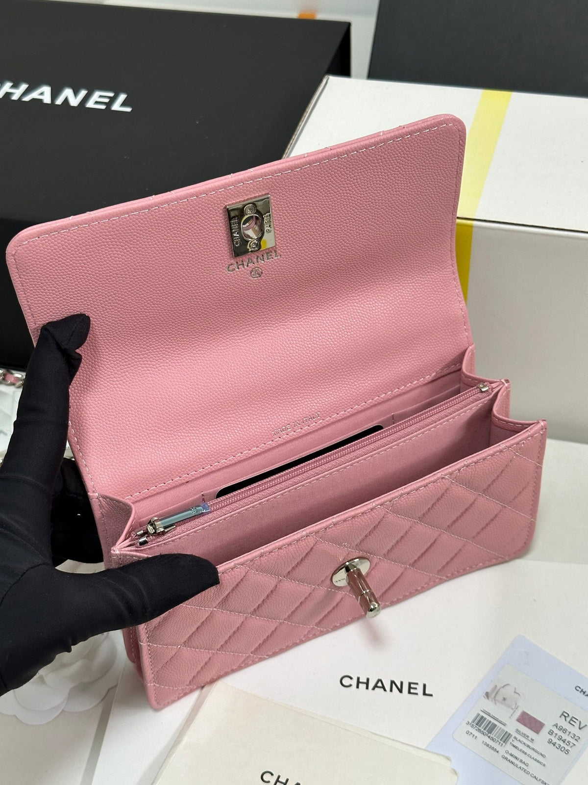 CC 25P Wallet Woc Handle 17cm Pink Pastel Leather Silver Hardware 243439