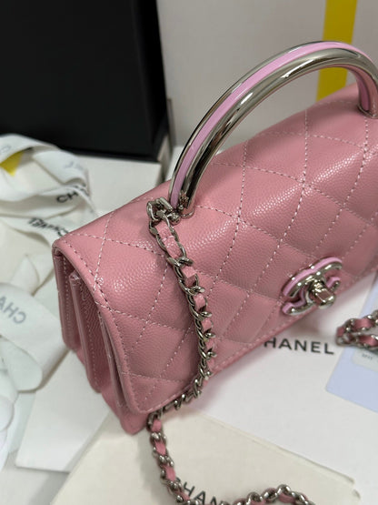 CC 25P Wallet Woc Handle 17cm Pink Pastel Leather Silver Hardware 243439