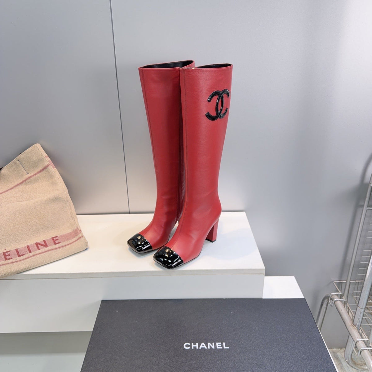 CC 26s Cap-Toe Knee-High Boots 8.5cm Red Stretch Lambskin 966846