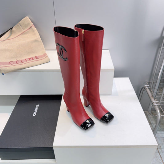 CC 26s Cap-Toe Knee-High Boots 8.5cm Red Stretch Lambskin 966846