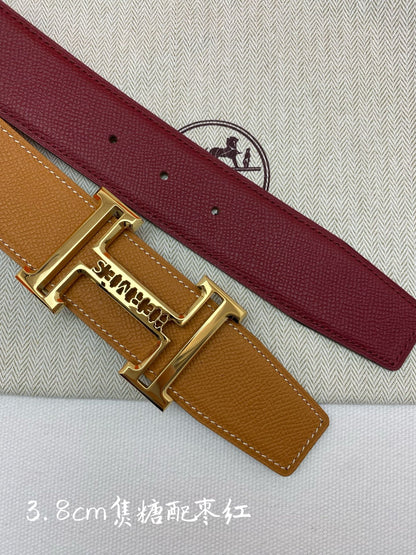 HM 3.8 Double-Sided Belt Red Brown Gold Epsom Leather 200505
