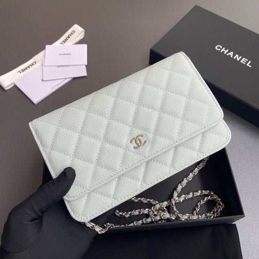 CC Woc 20cm Light Blue Grained Calfskin Silver Hardware